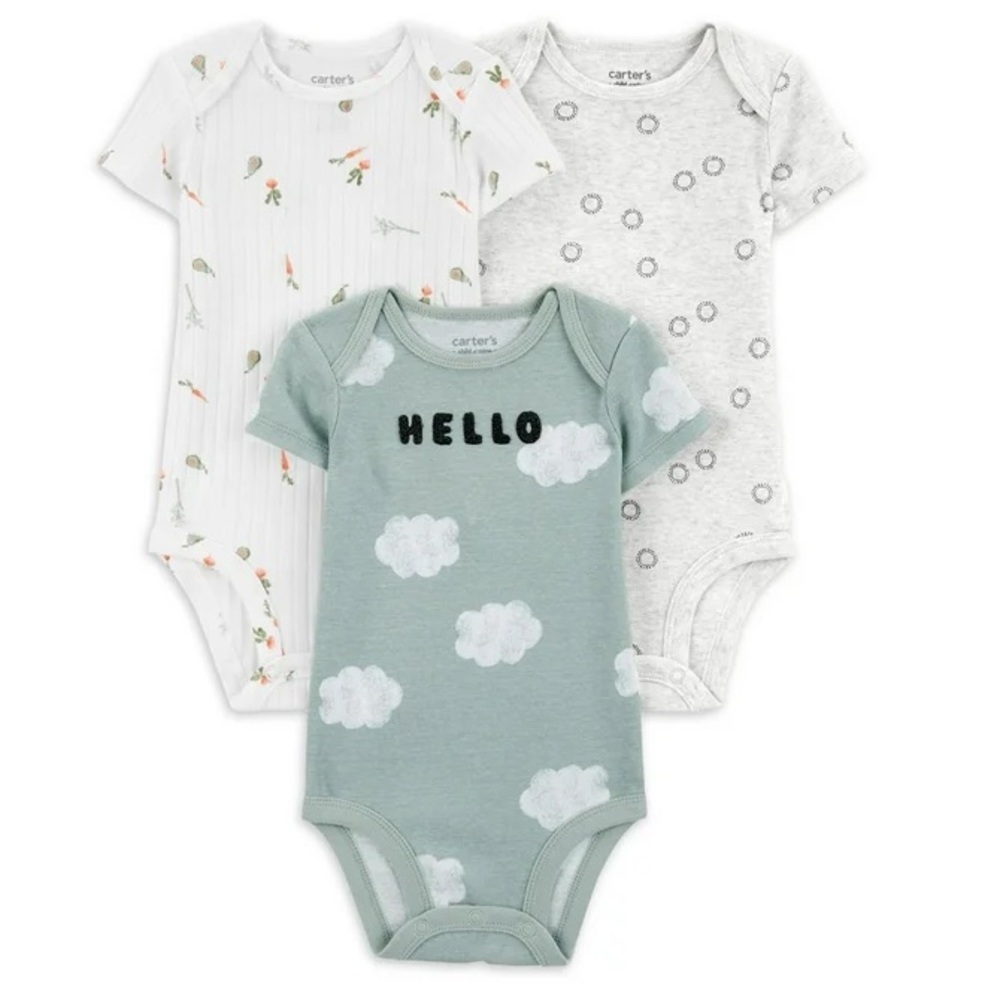 NWT Carter's Child of Mine Baby Unisex Bodysuits, 3-Pack, 3-6m